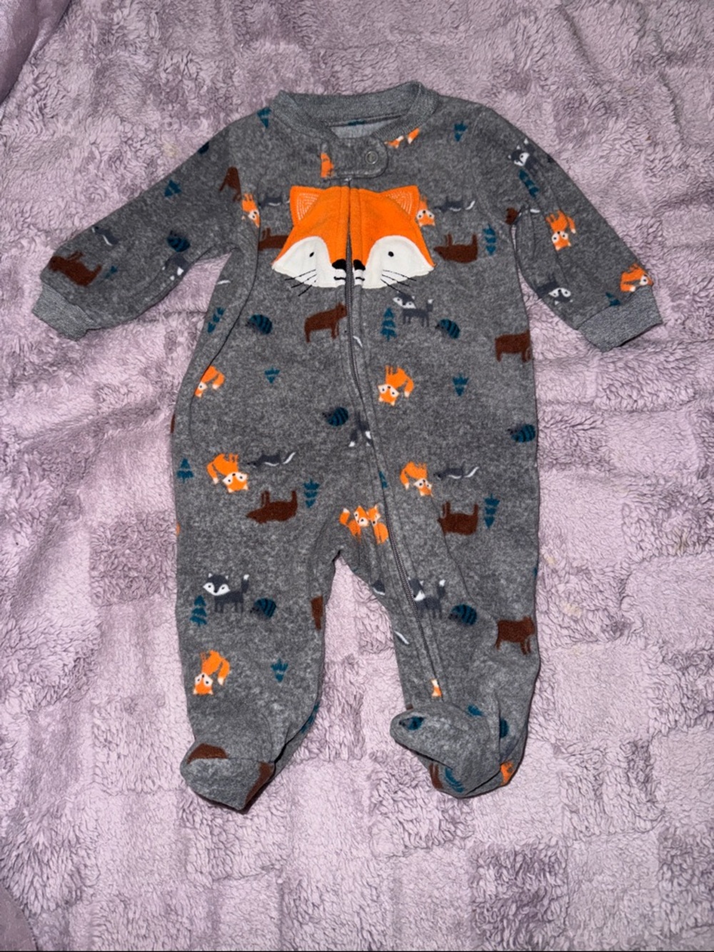 Carter's Gray Footed One-Piece with Orange Fox Applique